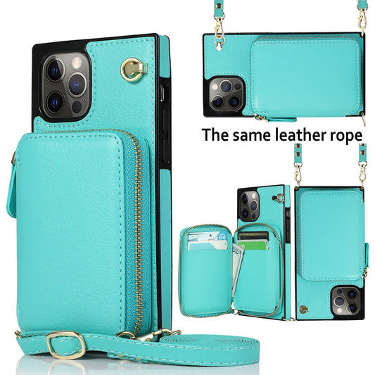 New Crossbody Zipper Wallet Leather Phone Case for iPhone