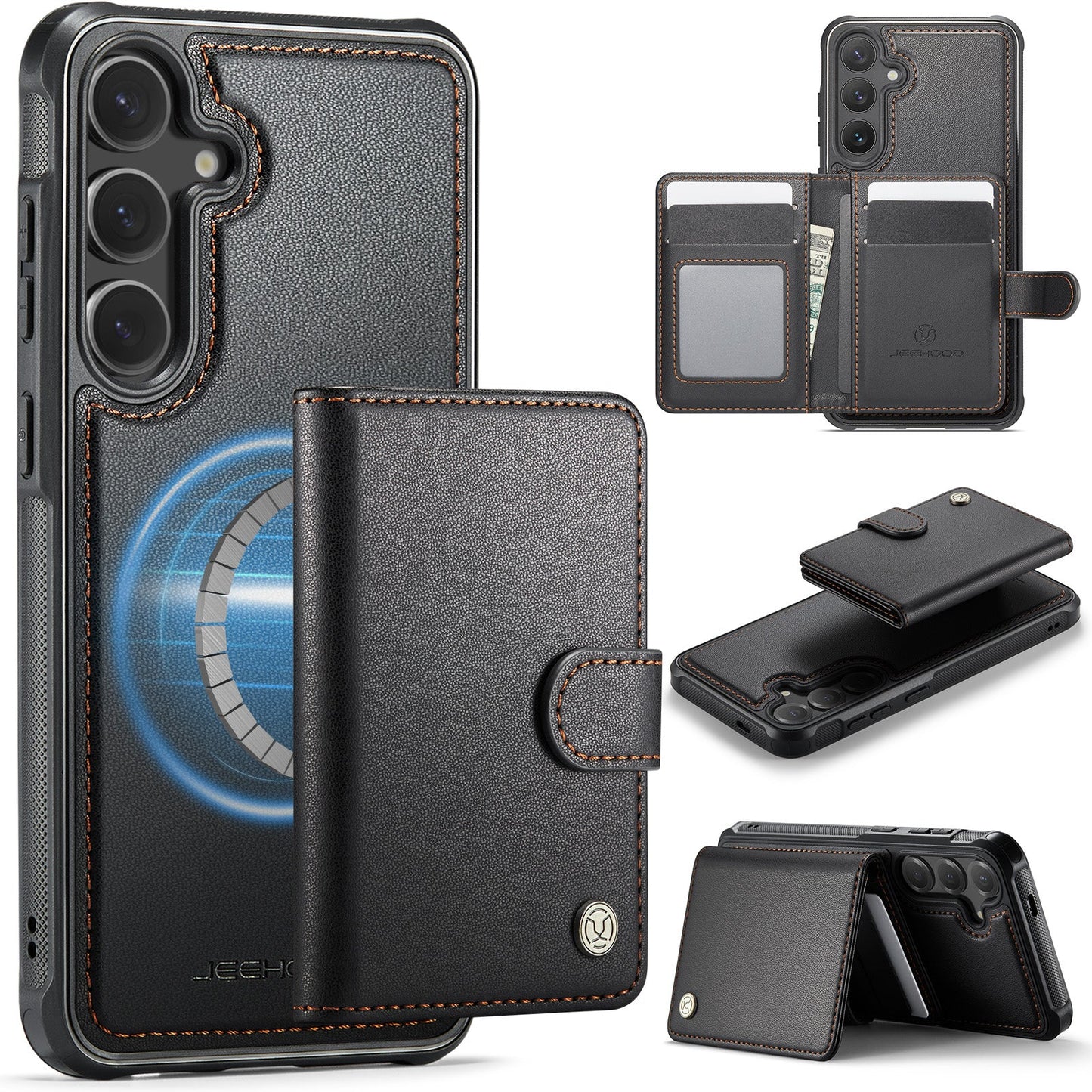 New 2-in-1 RFID Blocking Card Holder Leather Phone Case for Samsung Galaxy S25