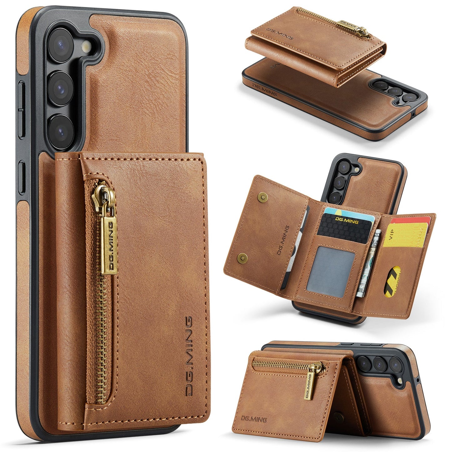 New 2-IN-1 RFID Blocking Zipper Wallet Card Holder Leather Phone Case for Samsung