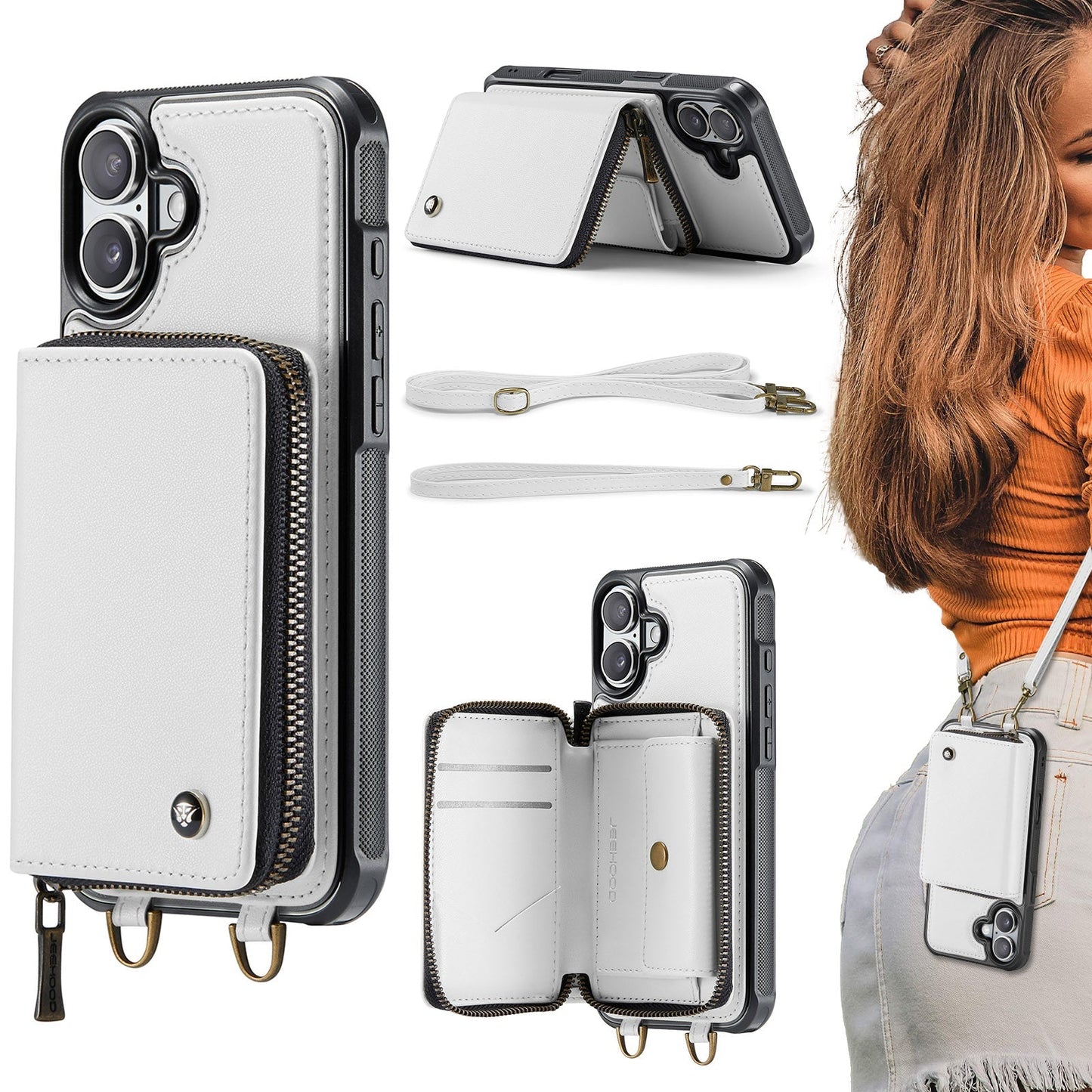 New RFID Blocking Crossbody Zipper Wallet Leather Phone Case for iPhone