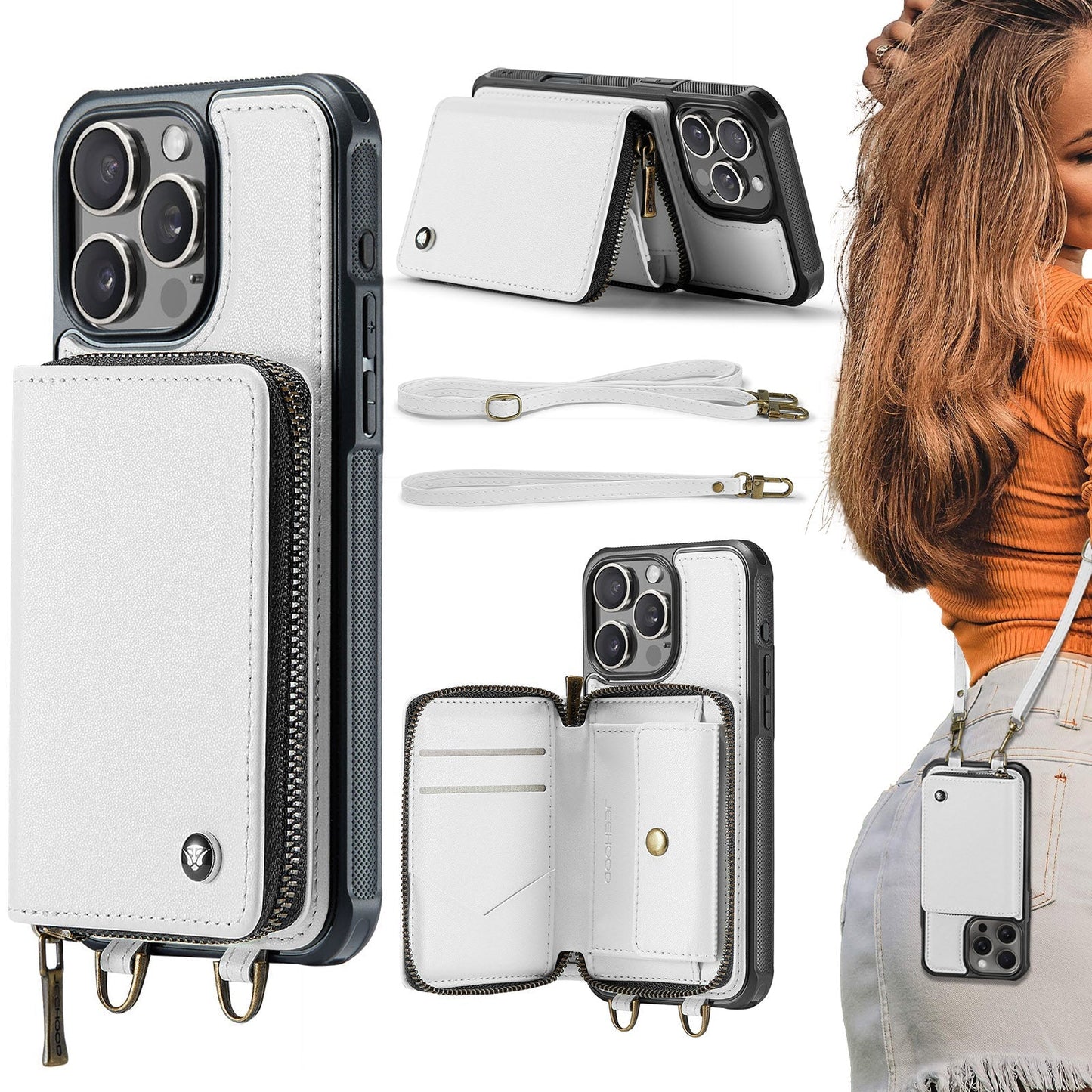 New RFID Blocking Crossbody Zipper Wallet Leather Phone Case for iPhone