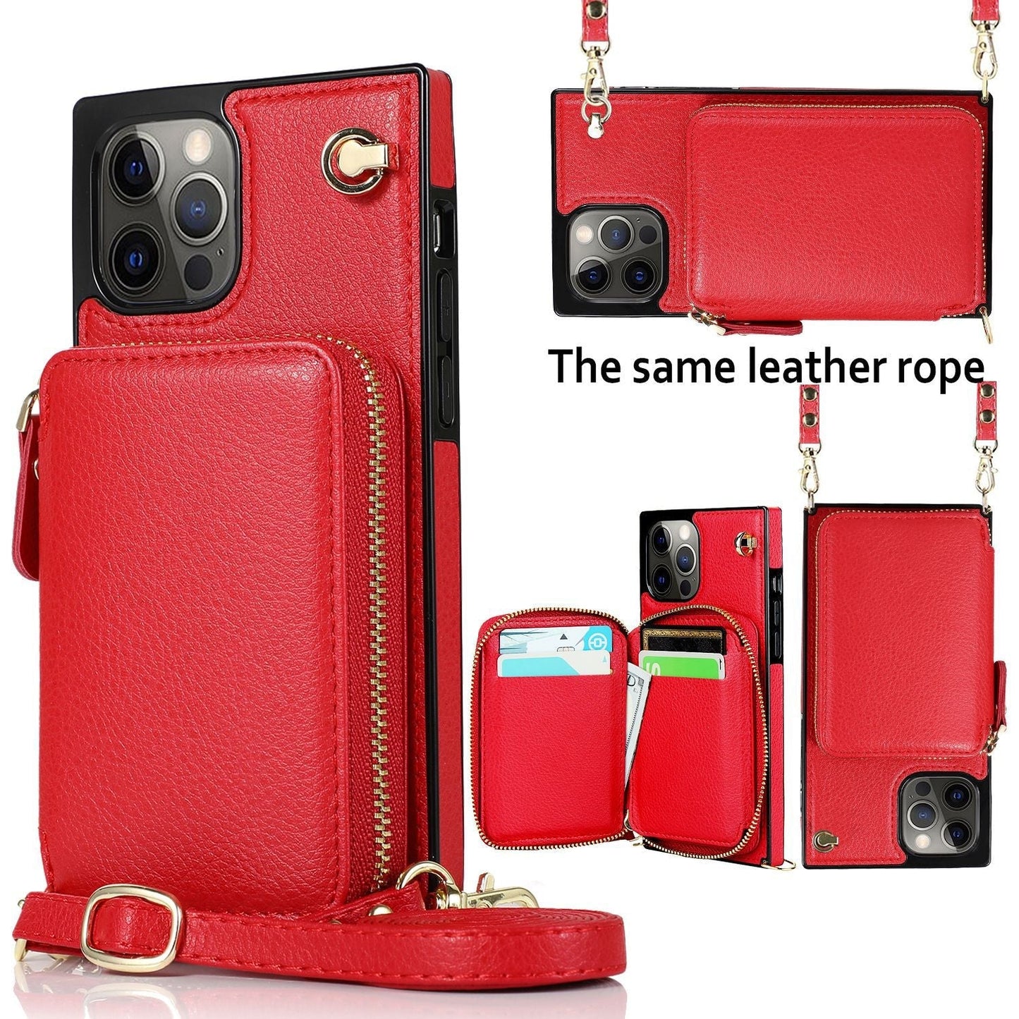 New Crossbody Zipper Wallet Leather Phone Case for iPhone
