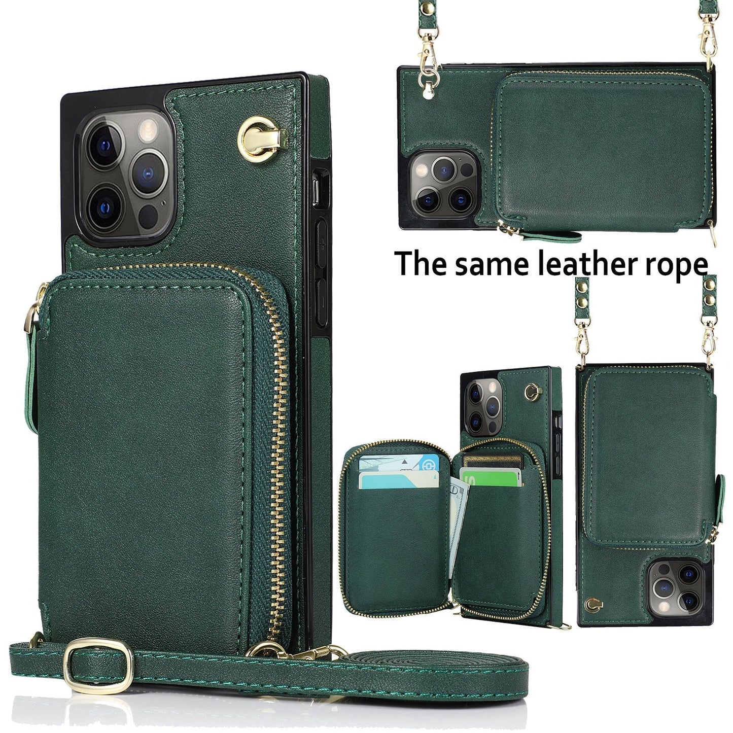 New Crossbody Zipper Wallet Leather Phone Case for iPhone