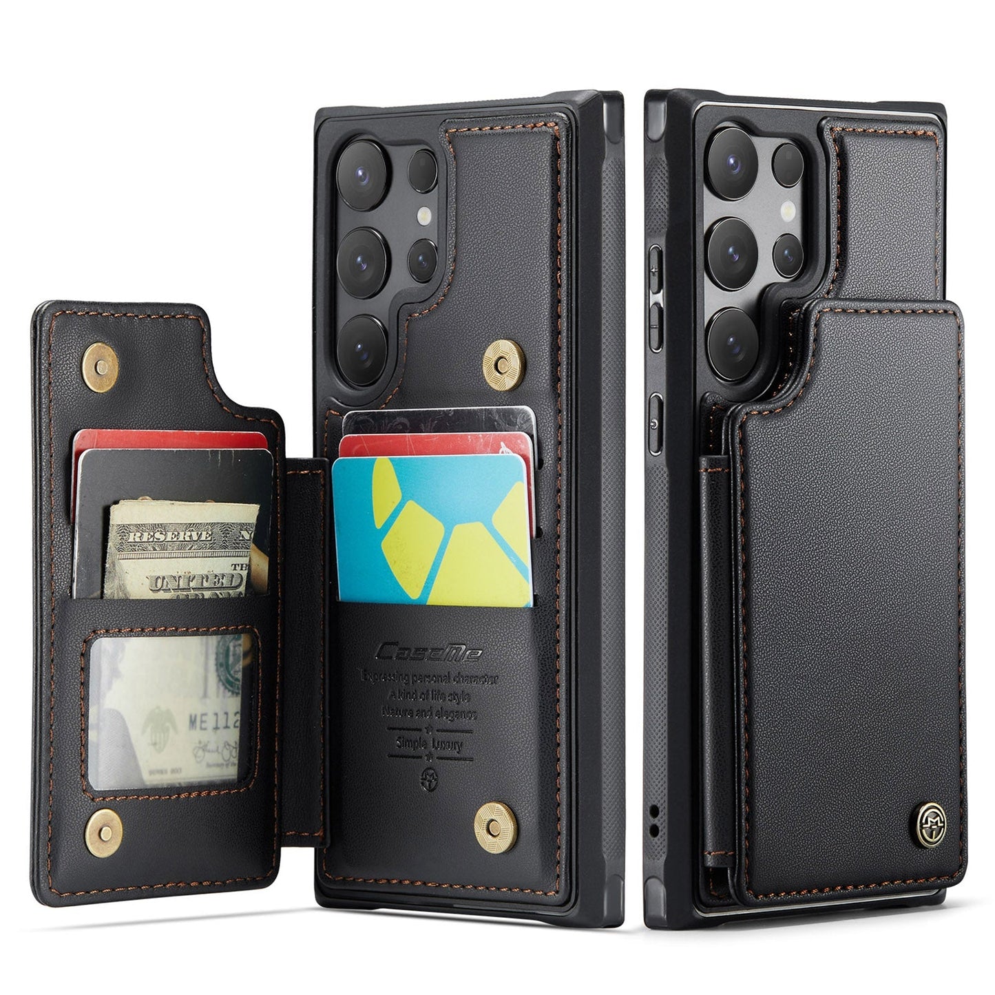 New RFID Blocking Card Holder Leather Phone Case for Samsung