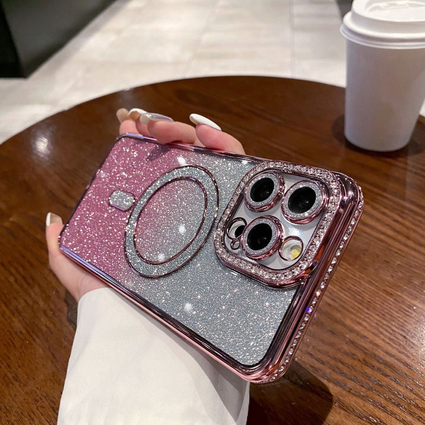 New Bling Bling Bling Glitter Lens Protector Magsafe Phone Case for iPhone