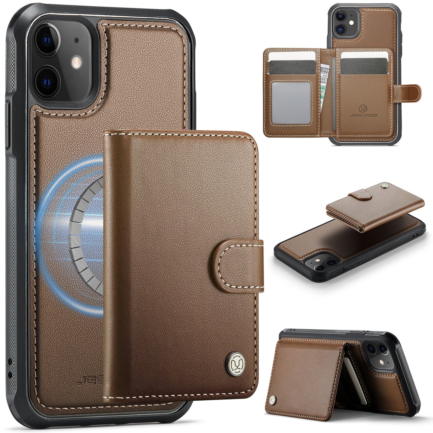 New 2-in-1 RFID Blocking Card Holder Leather Phone Case for iPhone 12