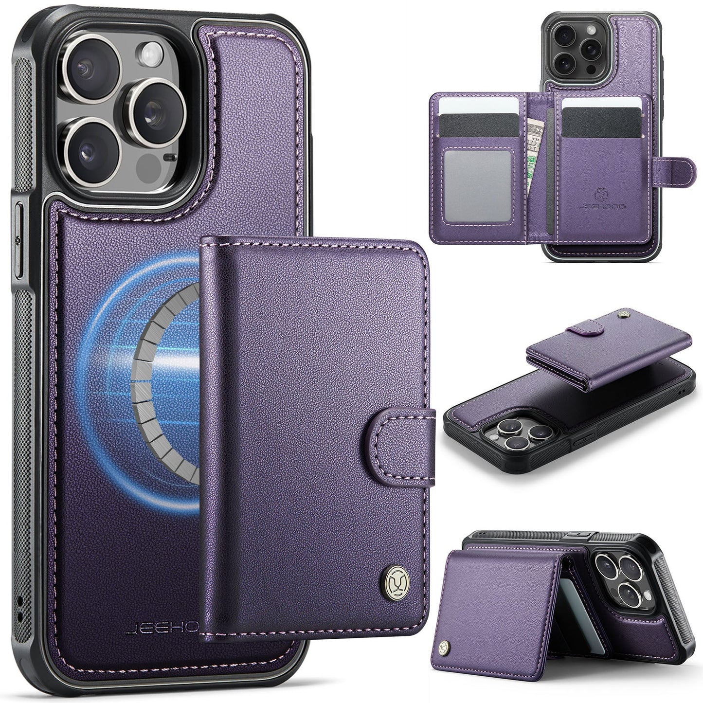 New 2-in-1 RFID Blocking Card Holder Leather Phone Case for iPhone 13 Pro Max