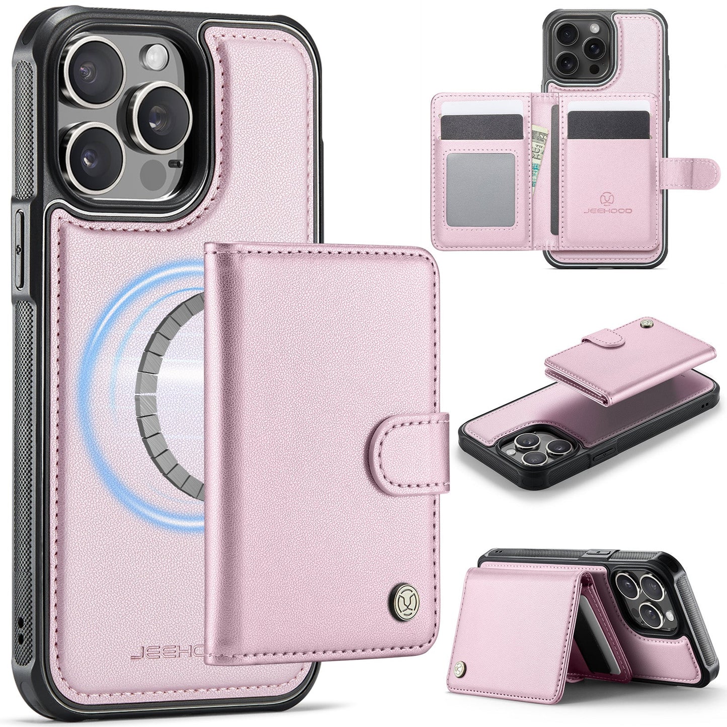 New 2-in-1 RFID Blocking Card Holder Leather Phone Case for iPhone 13 Pro Max