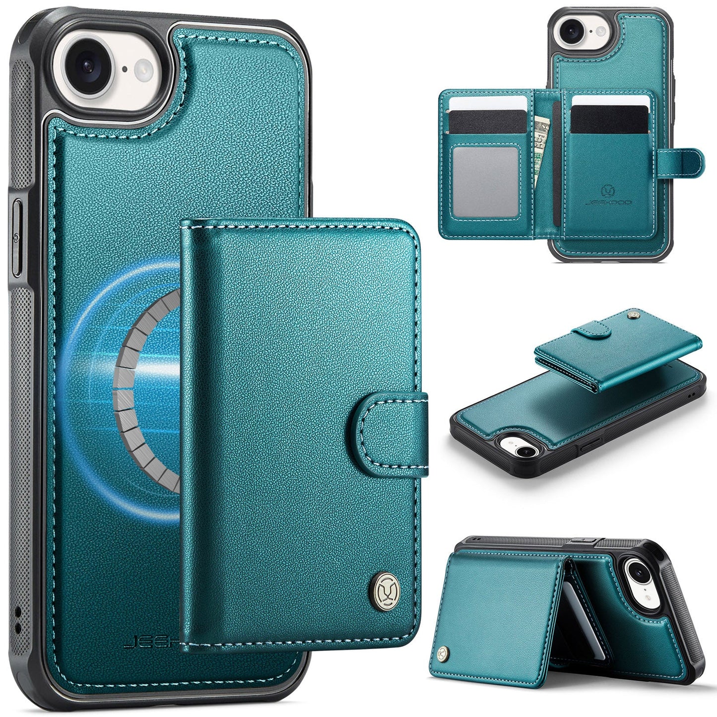 New 2-in-1 RFID Blocking Card Holder Leather Phone Case for iPhone 16e