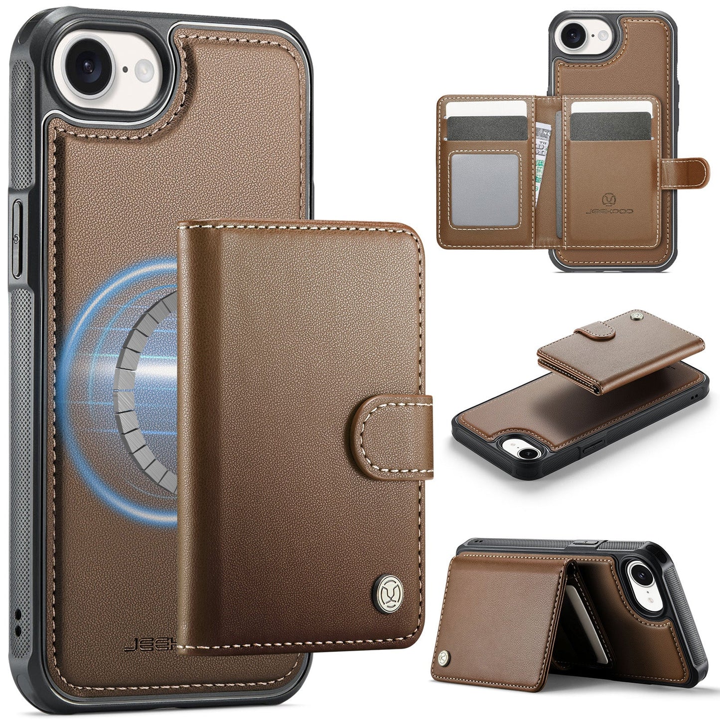 New 2-in-1 RFID Blocking Card Holder Leather Phone Case for iPhone 16e