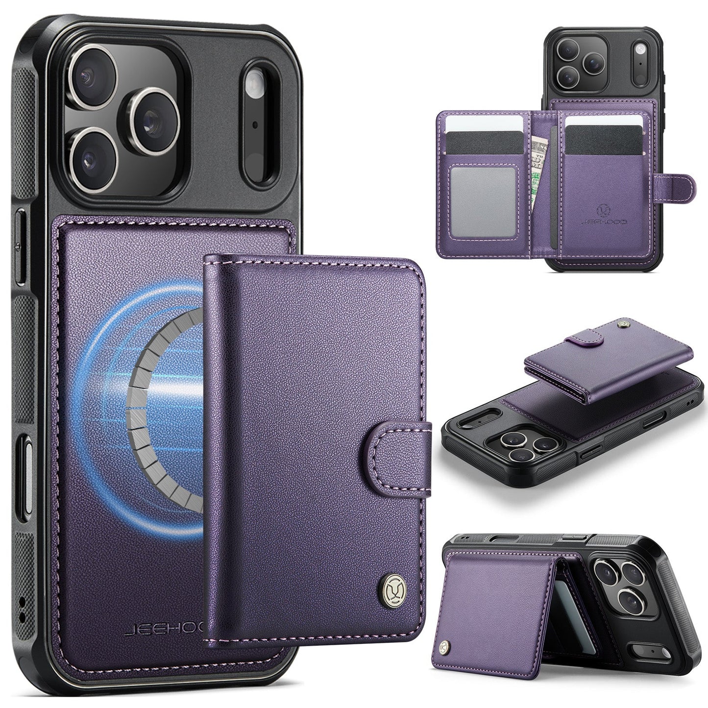 New 2-in-1 RFID Blocking Card Holder Leather Phone Case for iPhone 17 Pro Max
