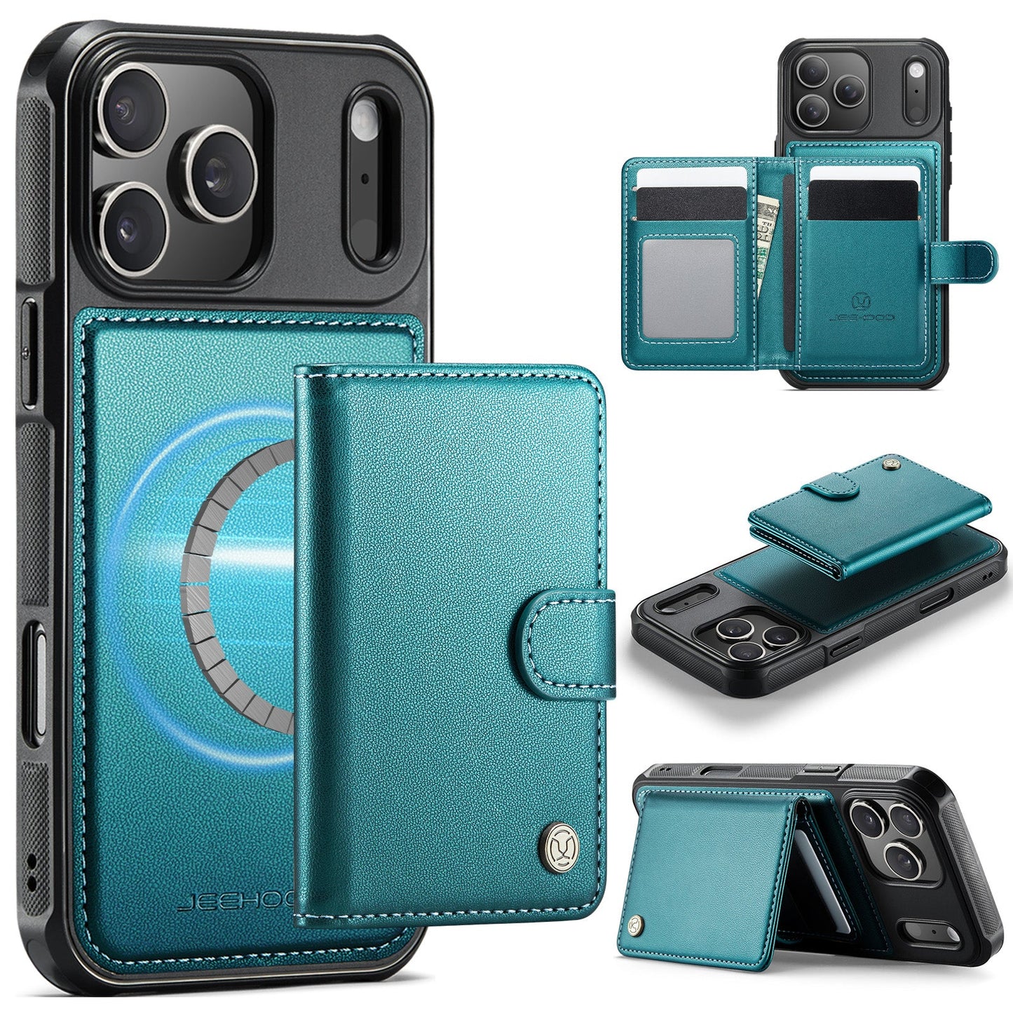 New 2-in-1 RFID Blocking Card Holder Leather Phone Case for iPhone 17 Pro