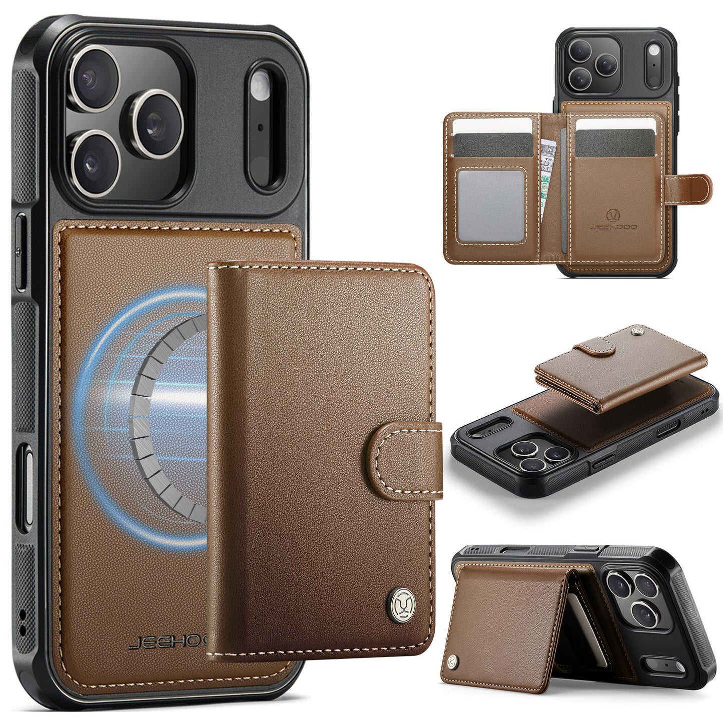 New 2-in-1 RFID Blocking Card Holder Leather Phone Case for iPhone 17 Pro Max