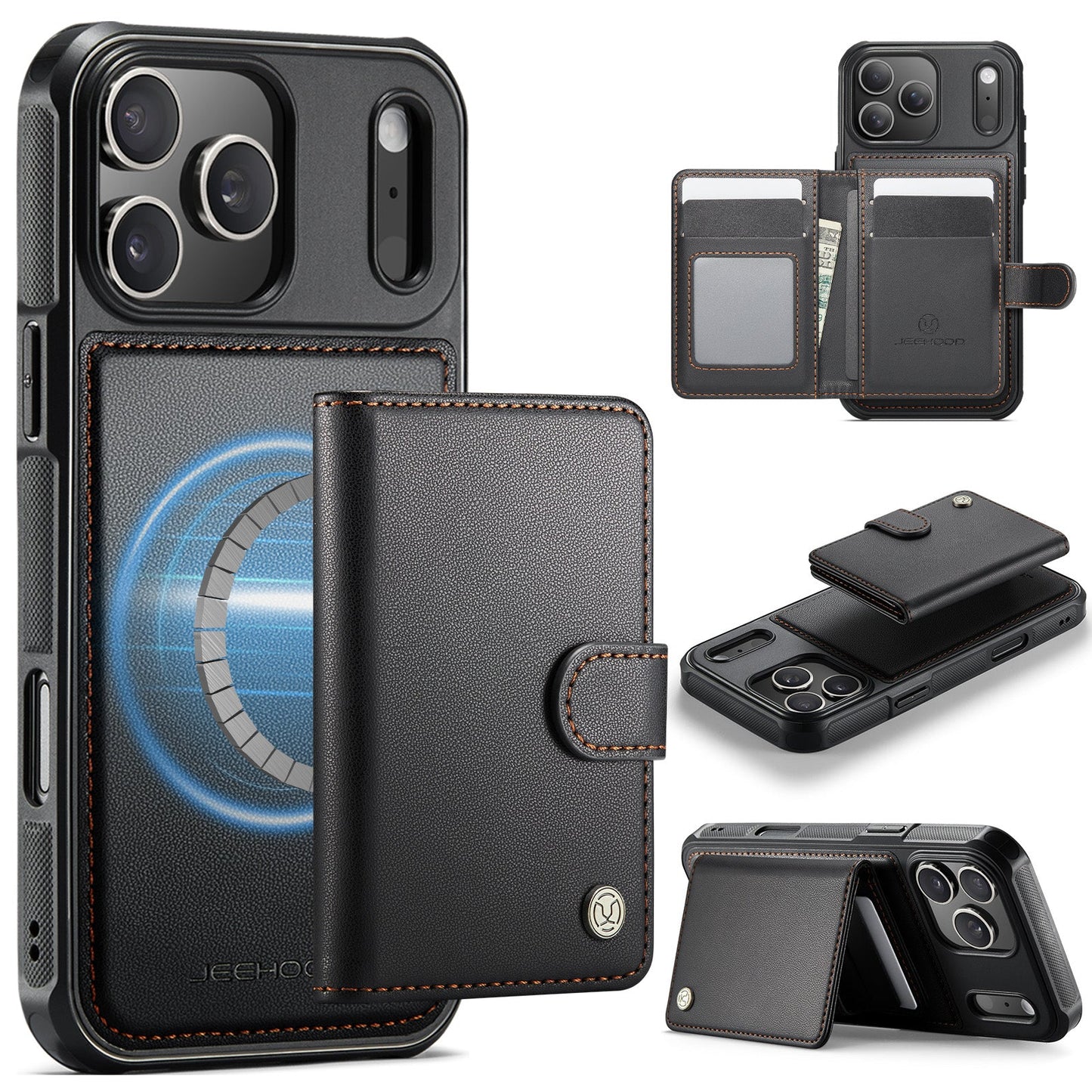 New 2-in-1 RFID Blocking Card Holder Leather Phone Case for iPhone 17 Pro