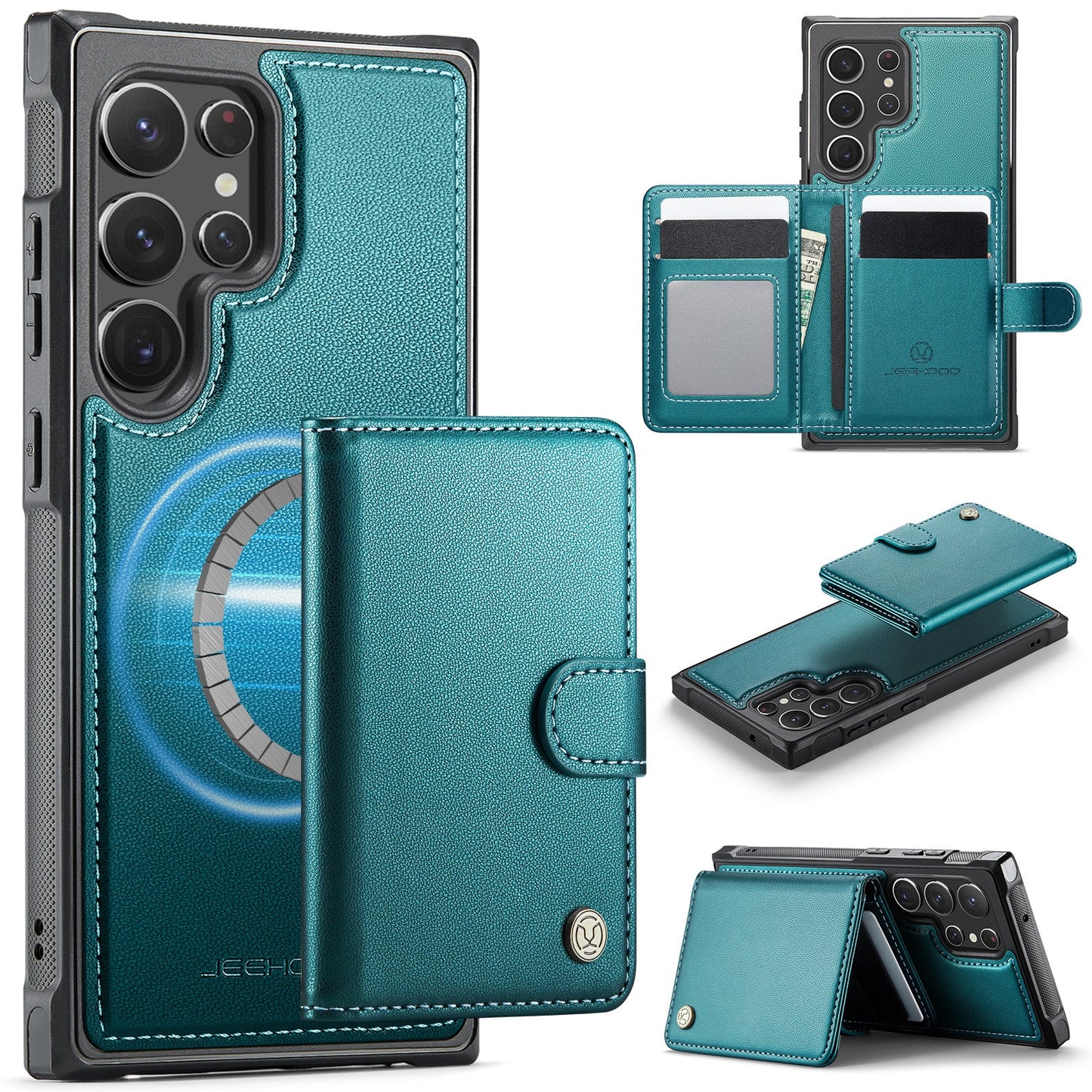 New 2-in-1 RFID Blocking Card Holder Leather Phone Case for Samsung Galaxy S22 Ultra