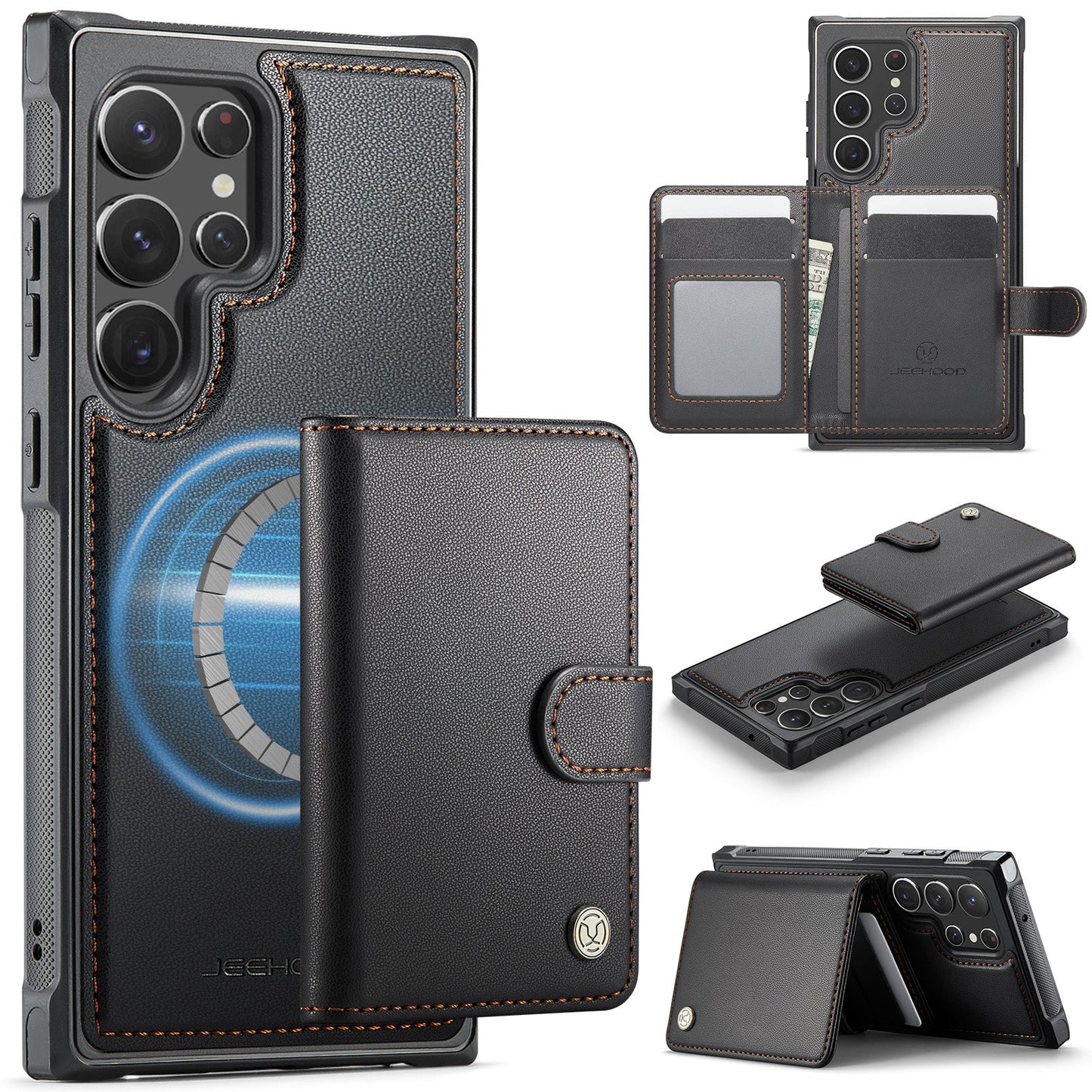 New 2-in-1 RFID Blocking Card Holder Leather Phone Case for Samsung Galaxy S22 Ultra