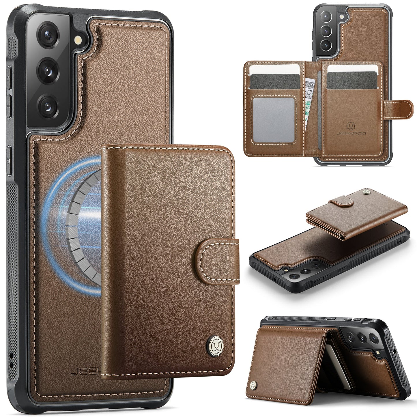 New 2-in-1 RFID Blocking Card Holder Leather Phone Case for Samsung Galaxy S22+