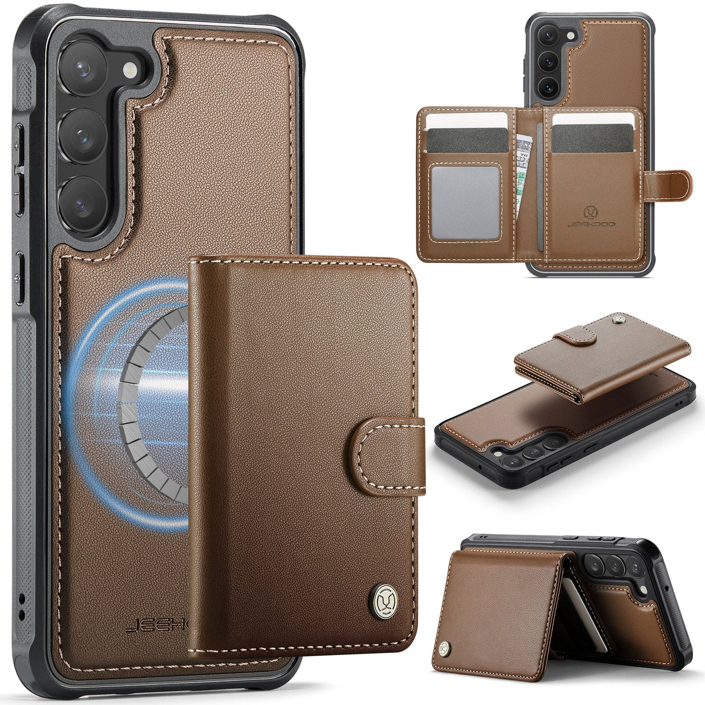 New 2-in-1 RFID Blocking Card Holder Leather Phone Case for Samsung Galaxy S23+
