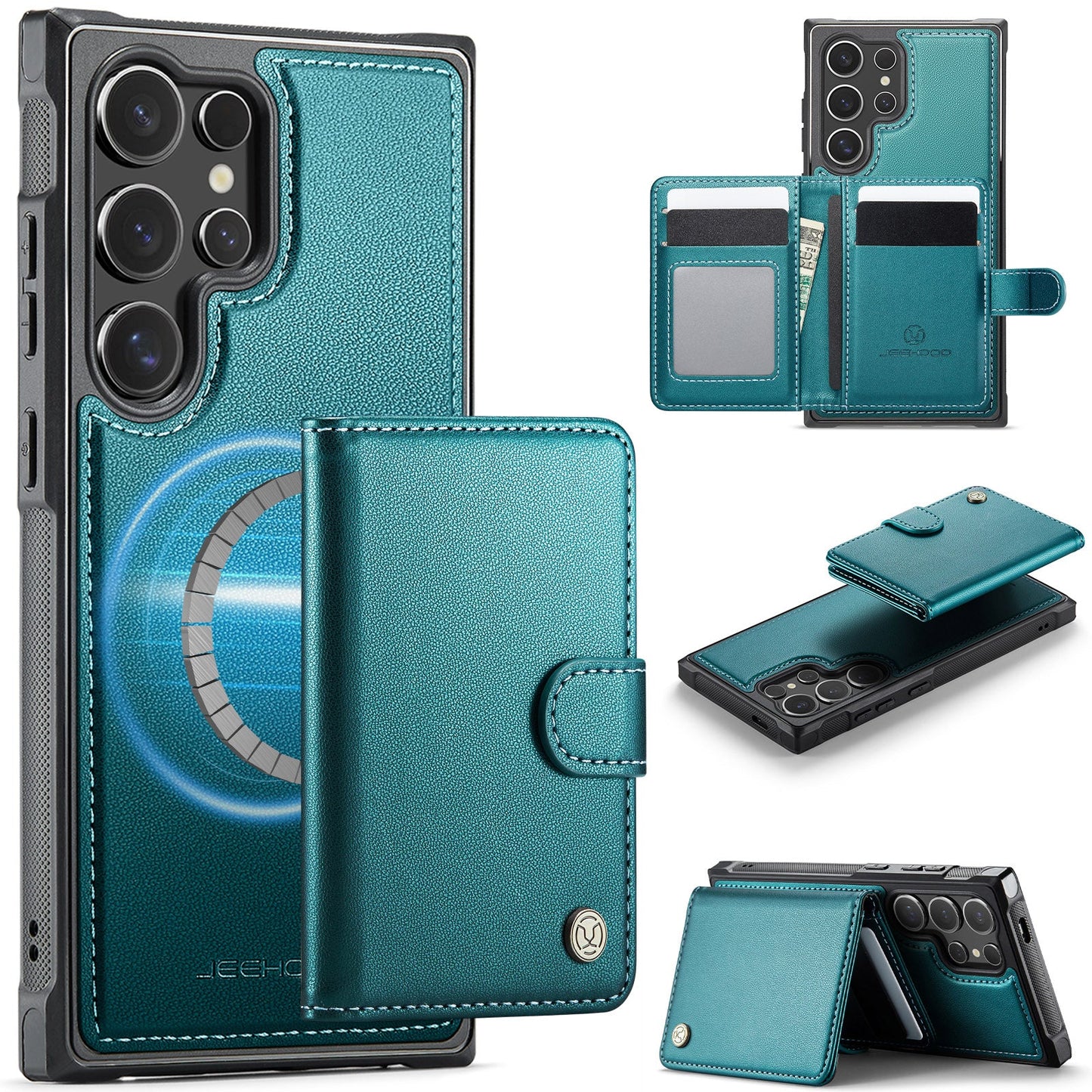 New 2-in-1 RFID Blocking Card Holder Leather Phone Case for Samsung Galaxy S24 Ultra