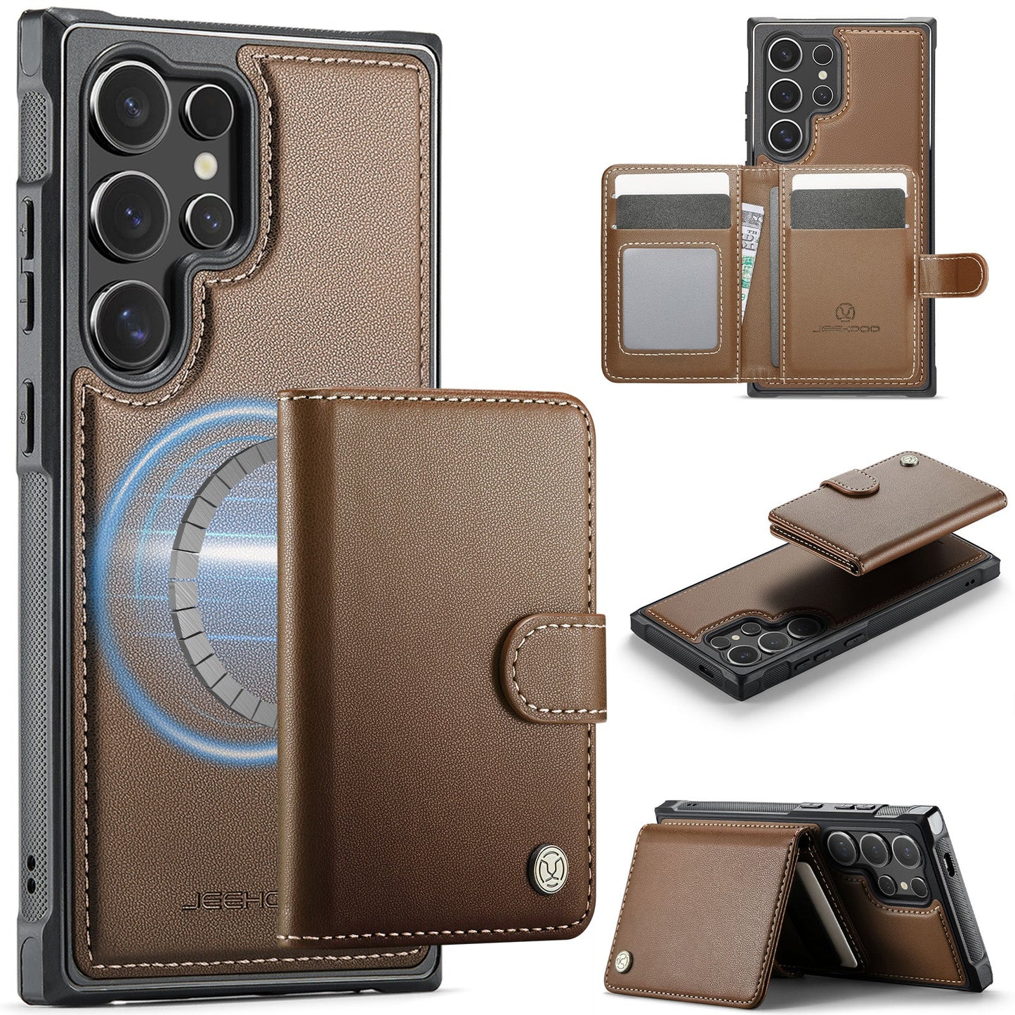 New 2-in-1 RFID Blocking Card Holder Leather Phone Case for Samsung Galaxy S24 Ultra