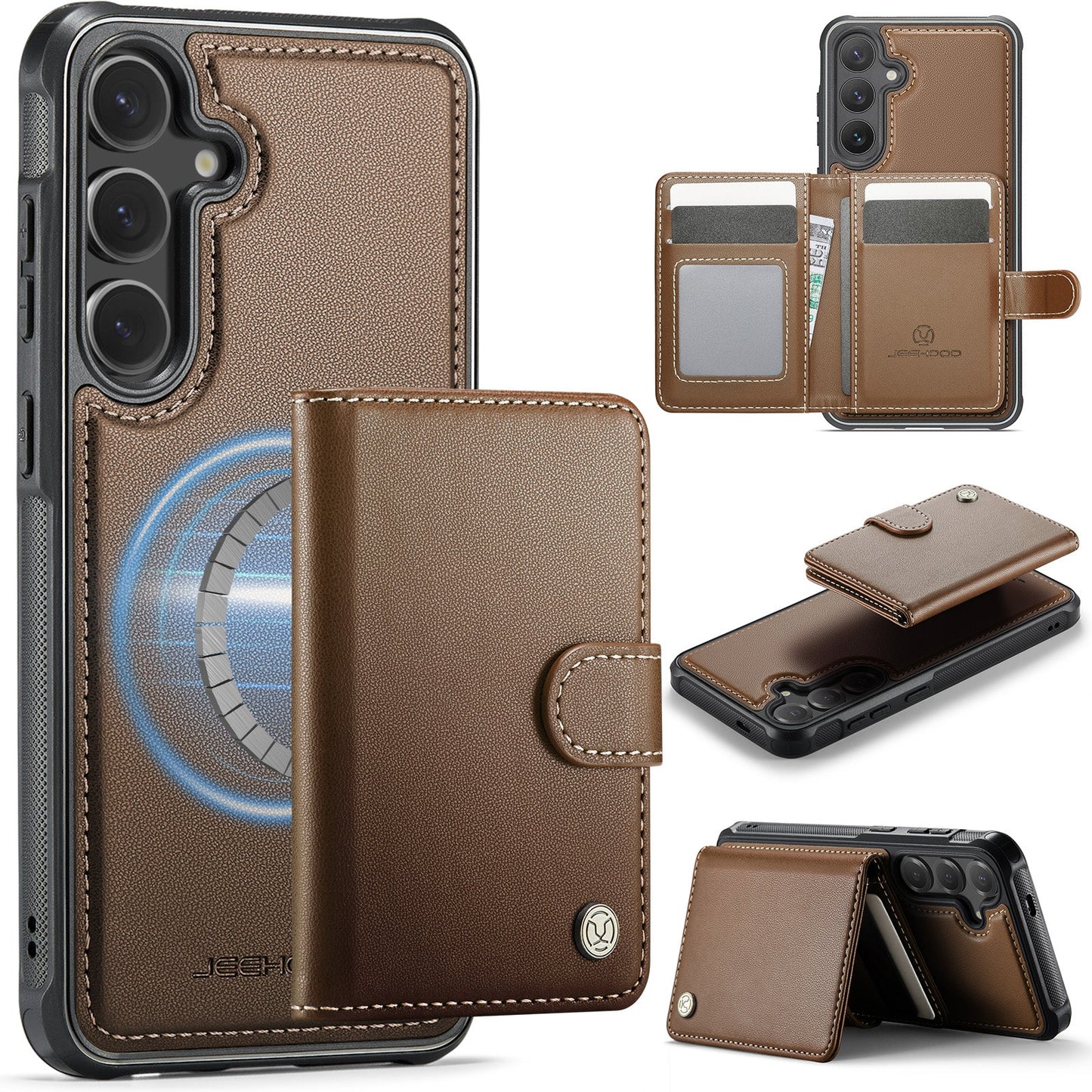 New 2-in-1 RFID Blocking Card Holder Leather Phone Case for Samsung Galaxy S25