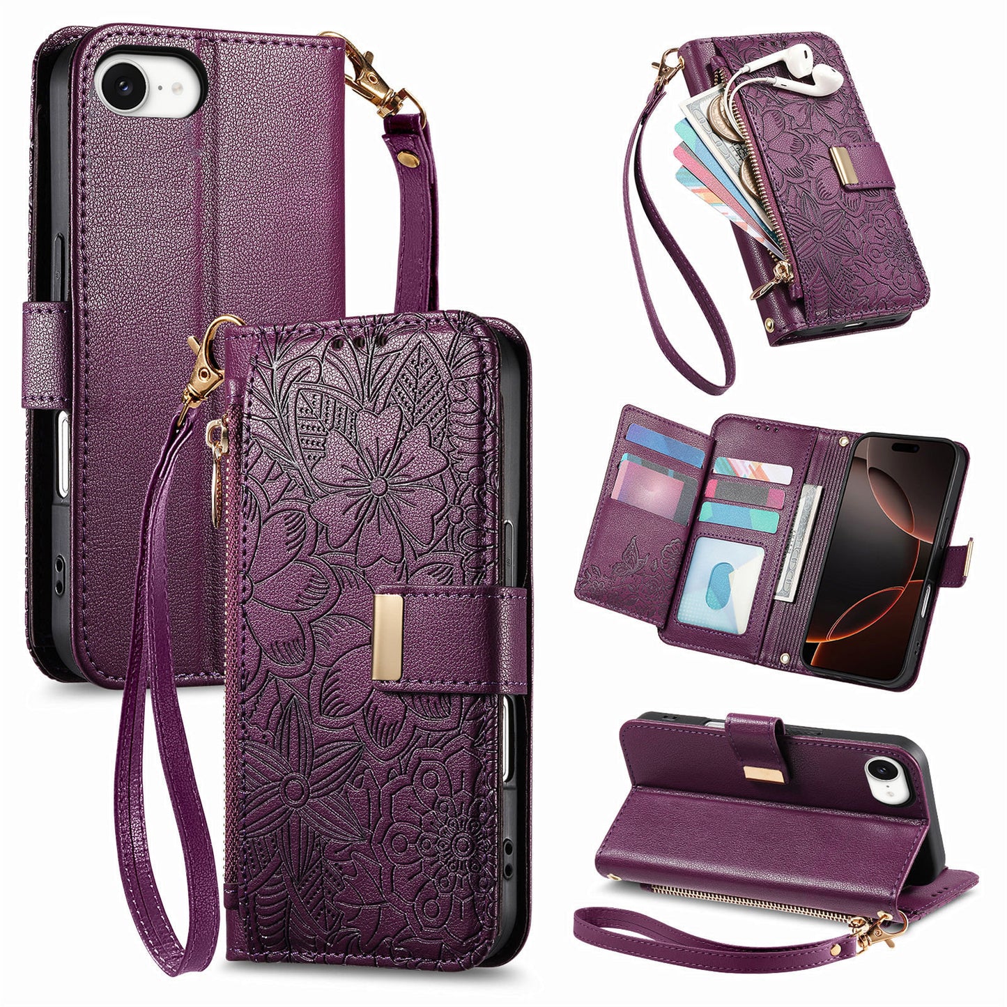 New Zipper Wallet Leather Phone Case for iPhone